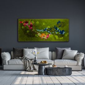 Moosbild mit Wald-; Ballen- und Islandmoos bunt 182 x 82,5 cm auf Holzfaserplatte anthrazit - 1