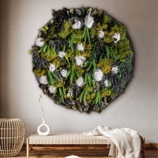 Moosbild Wild Hydrangea WHITE versch. Größen auf Holzfaserplatte anthrazit - 1
